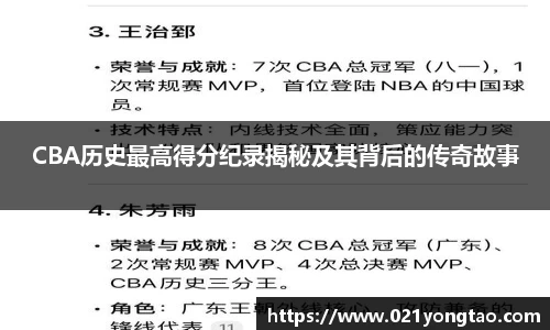 CBA历史最高得分纪录揭秘及其背后的传奇故事